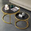JKGHK Nesting Coffee Table Round Minimalist Wood Side End Table Set Of 2Modern Nesting Table Robust Steel Framefor Small Spaces Living Room Offic