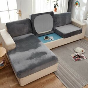 Sofa Seat Cushion Covers Velvet, Sofa Cushion Slipcovers Replacement, Couch Cushion Covers Thick Stretch for Individual Cushions (Gray,Large Chai