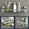 SAYAYO Bathroom Shelf Tempered Black Glass Shelf with Square Rail Wall Mounted 16 Inches, SUS304 Stainless Steel Brushed Nickel, EGC2000-40-LS