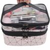 MKPCW Makeup Bags Double Layer Travel Cosmetic Cases Make up Organizer Toiletry Bags Pink