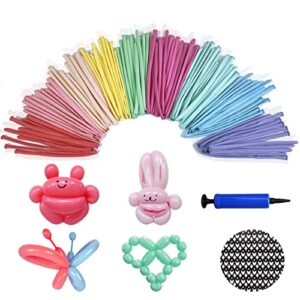 Modelling Long Balloons for Animal  with Pump, 260Q Magic Latex Twisting Balloons Pastel Color for Kids Party Birthday Wedding Clown Decoration A