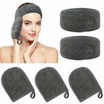 KinHwa Reusable Makeup Remover Glove Microfibre Facial Mitts Set and Makeup Headband Gentle for Face Eyes Suit All Skin Darkgrey Darkgrey