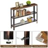 Rolanstar Narrow Console Table Rustic Sofa Table with 2 Mesh Shelves Entryway Table with Retro Metal Frame for Entryway Living Room