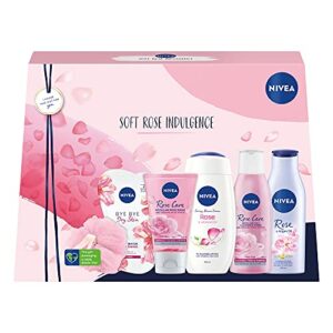 NIVEA Soft Rose Indulgence Gift pack FullSize Rosey Gift Set Rose Themed Skincare Gifts for Her Pampering Gifts for Women with a Floral Twist