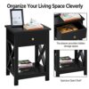 MHUI Bedside Table Night Stand with Storage Compartment Wood Stackable Side End Table with Metal Legs for Bedroom Living Room