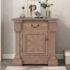 Merax Farmhouse Wood Night Stand with Drawer USB Ports and OutletsBedside End Table for Bedroom Living Room Brown Rubberwood Engineered 1 Set