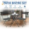 SUNMER Bistro Table and Chairs Set of 3 Metal Foldable Garden Patio Balcony Dining Furniture Set  Grey
