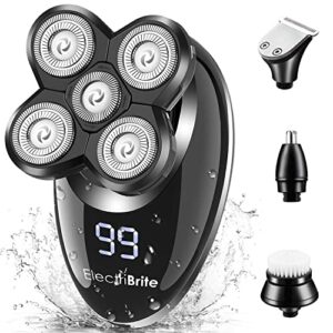 Electric Razor for Men ElectriBrite Bald Head Shaver Rotary Cordless Nose Hair Beard Trimmer Clippers Facial Cleansing Brush Waterproof USB Recha