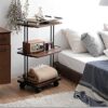 LiuzheZ Sofa Side Table Vintage Bedside Table Narrow Industrial End Table With 3 Tier Open Shelves And Wheels Wooden Look Mobile Table For Bedroo