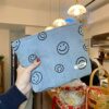 TSHAOUN Travel toiletries Makeup Bag Smile Printing Corduroy Toiletry BagMakeup Organiser Bag Mini Cosmetic Bag for Women Girls Blue