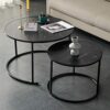 JKGHK Nesting Coffee Table Round Minimalist Wood Side End Table Set Of 2Modern Nesting Table Robust Steel Framefor Small Spaces Living Room Offic