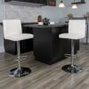 Flash Furniture Avery 2 Pack Contemporary White Vinyl Adjustable Height Barstool with Panel Back and Chrome Base