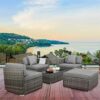 DLOETT Rattan Garden Furniture Set 5 Set Patio Sofa Set Wicker Weave Outdoor Furniture Set with Glass Table Cushion Pillows