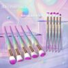 CDC DIGI 10 Pcs Makeup Brushes Set Unicorn Rainbow Handle Synthetic Hair Professional Makeup Brushes Kit with Eyeliner Foundation Blusher Powder