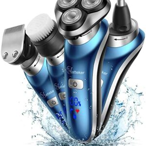 Hatteker Electric Shaver for Men Rotary Shaver Electric Razor Beard Trimmer Nose Hair Trimmer Cordless Wet Dry Face Brush 4 in 1