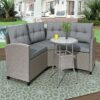 LIYING 4piece Resin Wicker Patio With Round Table Gray Cushion Furniture Set Sofatype Garden Pool Balcony