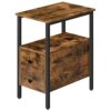 HOOBRO Narrow Side Table, Slim Bedside Table with 2 Drawers, Open Storage Shelf, Industrial Chair Side Lamp End Table for Small Space, Wood Bedro