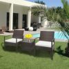 LDIW Patio Furniture Set Wicker Furniture Sets with Cushioned PE Rattan Chairs Conversation Sets with Coffee Table Brown Gradient3pcs