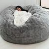Giant bean bag sofa cover soft and comfortable fluffy fur bean bag bed sofa cover lazy sofa recliner cushion cover  Dark Gray
