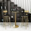 FLBT Golden Leg Round Bar Table High Table with Marble Countertop and Metal Base Double Storage Marble Top Easy to Clean Suitable for Home Decora