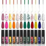 Kredioo Nail Art Gel Liner Polish12pcs Soak off UVLED Gel Polish Glitter Red Gold Silver Green Brown Autumn Winter Colours Builtin Thin Pens Brus