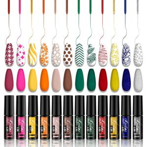 Kredioo Nail Art Gel Liner Polish12pcs Soak off UVLED Gel Polish Glitter Red Gold Silver Green Brown Autumn Winter Colours Builtin Thin Pens Brus