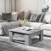 HOMCOM 2 Tier Wood Coffee Table Side Table Bottom Storage Shelf Simple Modern Living Room Grey Wood Grain