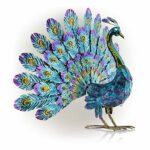 Alpine Corporation JUM232 58 cm Tall Outdoor Metallic Peacock Tail Spread Yard Statue Decoration, Multicolor