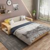 HMBB Sofa Bed Couch Convertible Sofa Sleeper Modern Futon Sofas Sets Fold Up and Down Linen Fabric Recliner Couch for LivingReception Room Beige