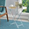 WANGLE Acrylic Folding Tray Table Transparent Portable Coffee Tea Table Modern Square End Table Rectangle Snack Tray Desk for Small Space Living
