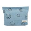 TSHAOUN Travel toiletries Makeup Bag Smile Printing Corduroy Toiletry BagMakeup Organiser Bag Mini Cosmetic Bag for Women Girls Blue