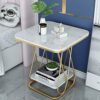 Round Coffee Table Coffee Table White Marble Print Coffee Table with Gold Metal Legs 2 Tier Living Room Side Table for Small Spaces
