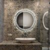 YOSHOOT Patterned 600mm Round Bathroom Mirror Wall Mounted Mirror with LED Light, Sleekest Illuminated Vanity Mirror, Anti-Fog Large Circle Makeu