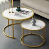 JKGHK Nesting Coffee Table Round Minimalist Wood Side End Table Set Of 2Modern Nesting Table Robust Steel Framefor Small Spaces Living Room Offic