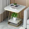 Round Coffee Table Coffee Table White Marble Print Coffee Table with Gold Metal Legs 2 Tier Living Room Side Table for Small Spaces