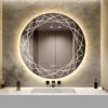 YOSHOOT Patterned 600mm Round Bathroom Mirror Wall Mounted Mirror with LED Light, Sleekest Illuminated Vanity Mirror, Anti-Fog Large Circle Makeu