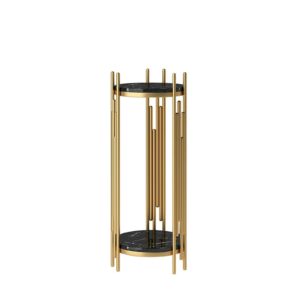 MUYUANSU Tall Side Table Accent Sofa Tables Plant Display Stand Metal Flower Pot Holder with Double Tier Marble Shelves for Florist Living RoomSi