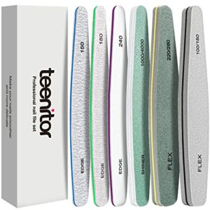 Nail File Teenitor Gel Nail File Set Professional Nail Buffer File Block Natural Manicure File Nail Polisher Washable Double Sided Emery Boards G