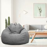 Stuffed Bean Bag Cover Plush Toy Storage Clothes Organizer Seat Floor Foldable Linen Chair Sofa Cover 80x90cmNo filling