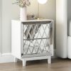 blingworld Modern Nightstand with 2 Mirrored Drawers Silver Accent Side Table Mirror Finished Cute Bedside Table with Crystal Handle for Bedroom