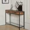 Console Table Long Hallway Sofa Tables Console Table Vintage Slim Hallway Console Table Industrial Narrow Wood Worktop Glass Shelf for Entryway L
