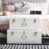 Beautify Storage Trunks Extra Large Set of 2 White Steel Storage Chests with Rose Gold Handles Stylish Stackable Bedroom Storage for Bedroom Liv