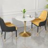 KST Coffee Table Modern Round Marble Decoration Table Golden Metal Frame Easy to Clean Living Room Balcony Home  Office White 7075cm