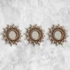 HomeZone Metallic Sunburst Round Wall Mirrors with Distressed Bronze Effect Modern, Lightweight Medieval Gold Steel Aztec Wall Mounted Mirror Set