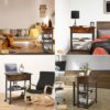 ORGXpert Lift Top End Table with Charging Station Mobilizable Narrow Side Table with Storage Shelf and USB Ports  Power Outlets Vintage Nightstan