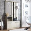 Julie Hall Tree with Shoe Cabinet Wall Panel Shelf  Mirror Matte Sonoma Oak