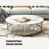 Round Coffee Table Marble Stainless Steel Frame Tea Table Double Layer Storage End Table Creative Modernfor Living Room Bedroom Office8040cm