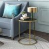 XYSQWZ Bedside Tables End Tables Side Table Tempered Glass Small Round End Tables Coffee Table Wrought Iron Sofa Table Simple Bedroom Living Room