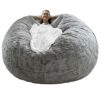 Cookit Bean Bag Chair CoverCover OnlyNo Filler Chair Cushion Big Round Soft Fluffy PV Velvet Washable Lazy Sofa Bed Cover Living Room bedroom Fur