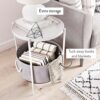 Nathan James Round Modern Side Accent or End Table for Living Bedroom and Nursery Room Engineered Wood Metal Marble Paper or Polyester Fabric Whi